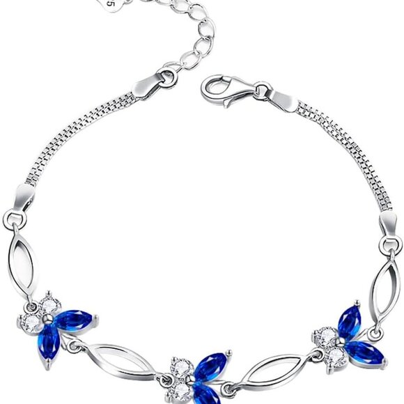 Gifts for Women S925 Sterling Silver Purple Butterfly Bracelet,Adjustable Charm - Picture 1 of 8